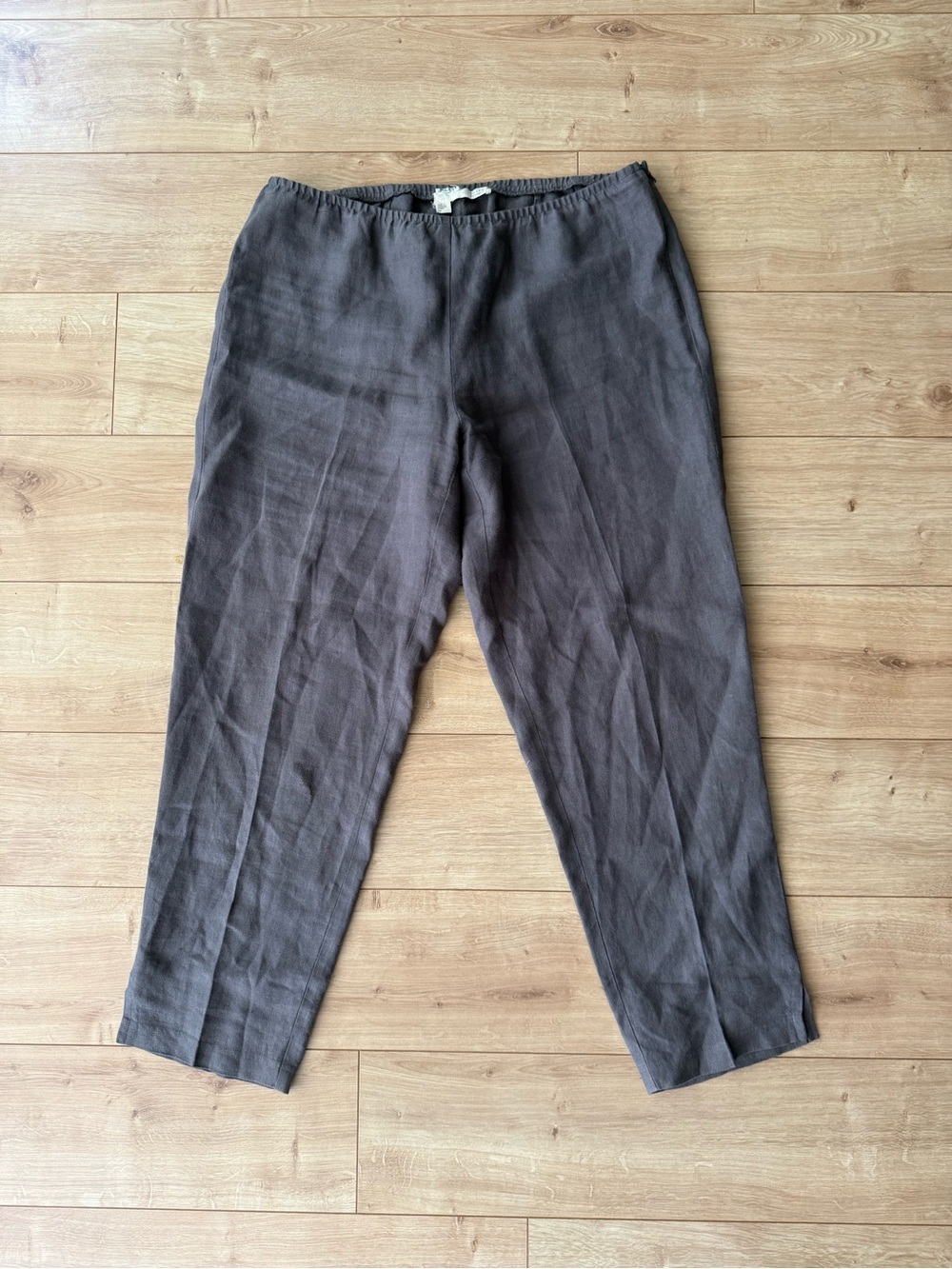 Eileen Fisher Linen Pull On Pants Gray Straight Leg Womens Medium